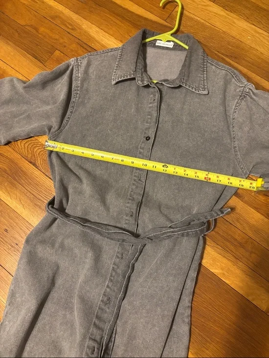 Avec Les Filles Gray Washed Denim Shirt Dress with Tie Belt - Picture 6 of 8